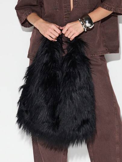 KIZN Luxury Faux Fur Evening Shoulder Bag Plush Winter Handbag Fluffy Party Clutch Purse With Top Handle Elegant Fashion Statement Accessory