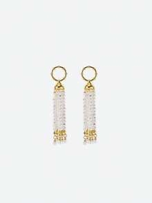 Opalesca 一对时尚高端百搭金色复洛克珍珠流苏几何耳坠，适合搭配各种服饰，尽显古典韵味，是婚礼/新娘配饰、西式珠宝、仙女风/精灵风、珍珠元素、秋冬装、送给妈妈/女士/女孩/母亲的优雅之选。 - 金黃色 - 查看 2