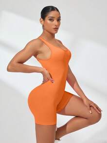Slayform Women's Fitness Jumpsuit, Slim Fit Stylish Yoga Bodysuit - Orange - View 6