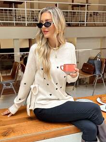 SHEIN Frenchy 女士心形圖案休閒條紋衫 - 彩色 - 查看 4