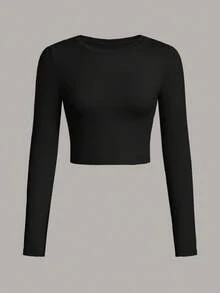 3 packs piezas camiseta de mujer de manga larga, playera manga larga espalda descubierta, playera manga corta ajustada, sexy, con diseño minimalista casual, apta para primavera/otoño - negro - Ver 6