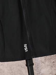 SHEIN 男童休闲日常百搭舒适字母印花宽松轻便连帽夹克 - 黑色 - 查看 7