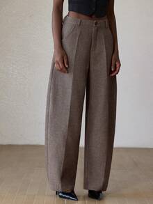Aveloria Modichic Women's Suit Pants Herringbone Wide Leg Trousers,Shades Of Brown,Autumn,Business Casual,Office High Waist Relaxed Fit Tweed Pants With Side Pockets - Multicolor - View 6