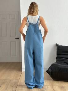 EURMUSE Side Pocket Detailed Long Denim Jumpsuit - Medium Wash - View 2