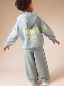 SUMWON Boys Relaxed Fit Pullover Hoodie And Wide Leg Joggers Set With City Print Back And Leg Detail For Casual And Vacation - Green - View 1