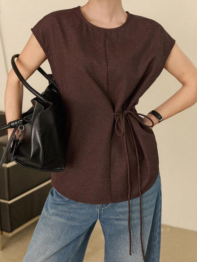 Brown Sleeveless Pullover Vest, Casual & Fashionable Shirt For Women, Autumn/Winter Business Casual Woman