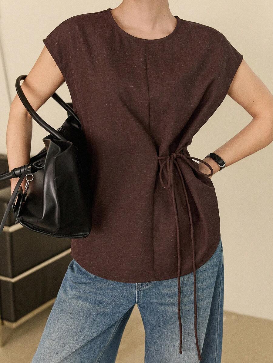 Dazy-Less Brown Sleeveless Pullover Vest, Casual & Fashionable Shirt For Women, Autumn/Winter Business Casual Woman - Brown - View 1