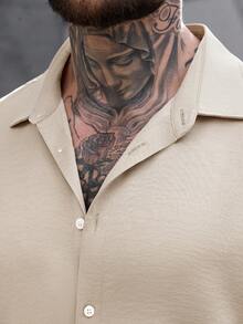 Manfinity CasualCool 男士休闲通勤纯色衬衫长裤套装 男士套装 米色男装 米色男装 男士服装 - 杏色 - 查看 6