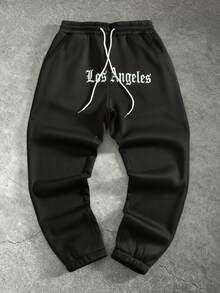 PAVTROS Conjunto casual de dos piezas con capucha y cordón, con impresión de letras, ropa de otoño para hombres - Negro - Ver 4