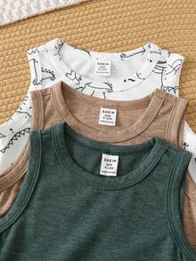 SHEIN 3pcs/Set Cute Dinosaur Print Sleeveless Romper & Shorts Set, Unisex Baby Boy/Girl Spring/Summer Clothes - Multicolor - View 6