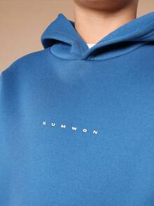 SUMWON 男童蓝色套头连帽衫，侧边条纹，长袖，中央口袋，休闲卫衣，适合儿童春秋冬季穿着度假。 - 藍色 - 查看 7