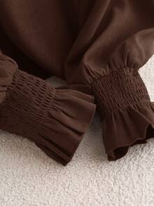 CosyJoli Áo sơ mi trơn màu thường ngày cỡ lớn dành cho nữ, Thu/Đông - Cà phê nâu - Xem 12