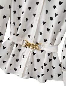 GlowEve CURVE 大码女士优雅衬衫领装饰链条腰带系带长袖上衣，适合派对、约会、通勤等场合。 - 彩色 - 查看 3