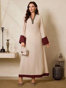 Al Najma Women's Turkish Maxi Dress & Arabic Traditional Abaya Abaya For Women Dubai Abaya Dress Arabic Dress Abayas Dubai Luxury Women Clothing Elegant Kaftan Jalabiya Dress - Purple - View 3