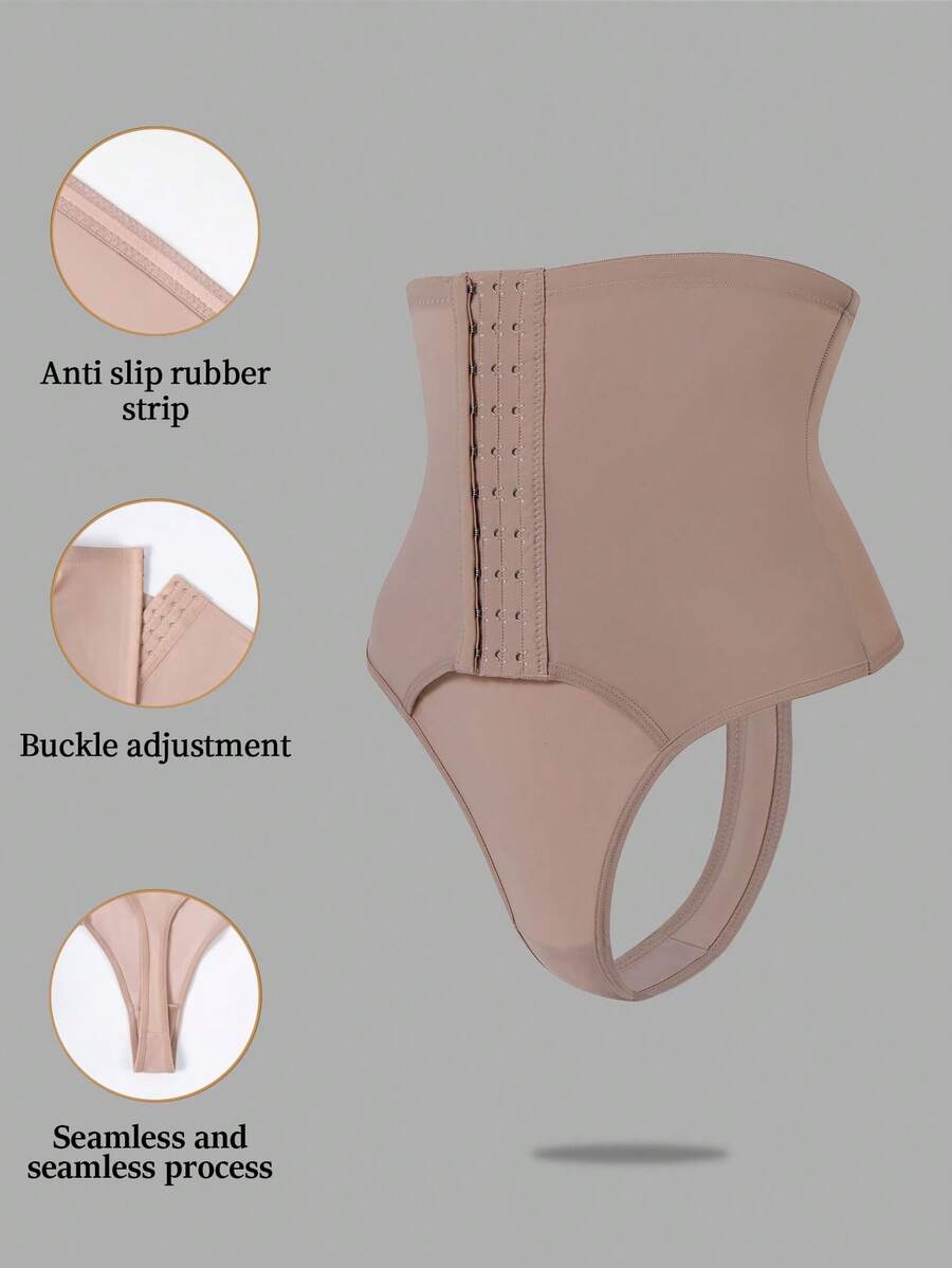 SHEIN Women's Shapewear Bodysuits High Waisted Tummy Control Panties Thong Shaping Shorts - Apricot - View 1