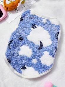 PETSIN 1件云朵星星卡通可爱图案印花宠物背心蓝白秋冬加厚法兰绒保暖宠物服装 - 彩色 - 查看 1