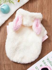 PETSIN 1pc Pink Rabbit Plush Pet Hooded Sweatshirt For Autumn, Winter, Christmas, Thickened Warm Home Cat And Dog Pet Clothes - Multicolor - View 1