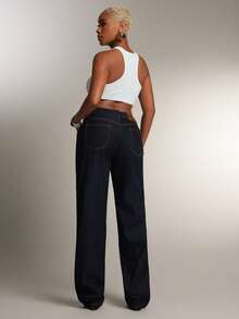 Denimoi Jeans de pierna recta con abertura en el tobillo y detalle de botón - Azul lavado oscuro - Ver 5