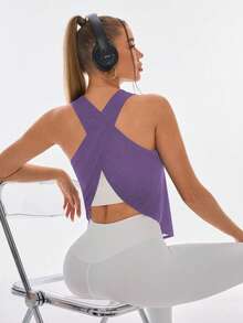 SHEIN Core Rhythm Débardeur de sport décontracté à dos croisé de couleur unie pour femmes