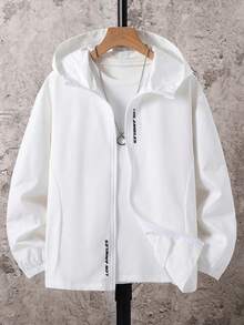 SHEIN 青少年男童休闲日常百搭舒适字母图案连帽衫轻便宽松长袖夹克秋冬女童服装