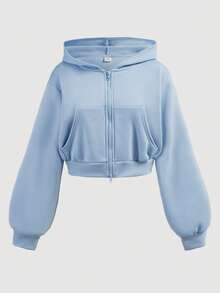 SHEIN Girlism TEENGIRL Blue Hooded Two Pieces Set, Zip-Up Jacket And Relaxed Fit Pants, Collegiate Style Outfit, Back To School, Street Wear Blue Outfit Blue Outfit Set Teen Baby Blue Outfit Girls Blue And White Set Teen With Sweater Pastel Blue Teen Outfits - Blue - View 7