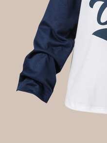 Casuvi Kids 4pcs/Set Boys' Casual Stylish Minimalist American College Contrast Color Block Letter Print Polo Collar Long Sleeve Shirt, Loose Fit, Versatile, Suitable For Spring, Summer, Autumn, Daily Wear, Birthday Party, Campus Activities, Family Gathering, Formal Occasions - Multicolor - View 10