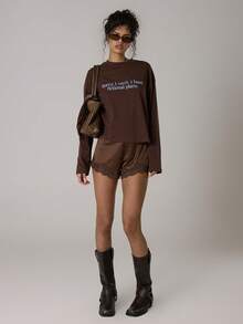 MUSERA 宽松长袖印花T恤，休闲可爱，冬日舒适居家必备，Coco Cloud春夏款 - 巧克力棕 - 查看 2