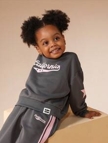 SUMWON California Star Print Hoodie And Sweatpants Co-Ord Set With Side Stripe Detailing For Little Kids Casual Outfit Vacation - Dark Grey - View 5