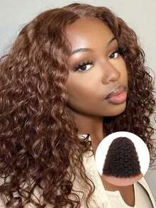 ALL READY WIG Tóc giả không keo Wear And Go, tóc thật, nhổ sẵn, cắt sẵn, màu nâu sô cô la, tóc giả ren phía trước cho phụ nữ da đen, tóc giả bob sóng nước mật độ 200, tóc giả xoăn màu tóc thật (màu nâu sô cô la, 16 inch) - S4 - Xem 2