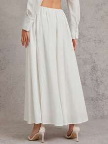 L'Amorae Women's Elegant Commuter Solid Color Steel Wire Decor Skirt - White - View 3
