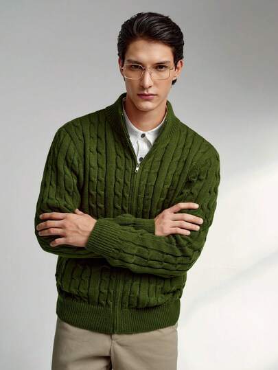 RONVEXI 남성 캐주얼 솔리드 컬러 스탠드 칼라 카디건, 가을/겨울