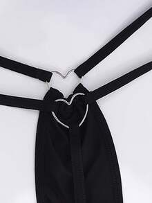 SHEIN Sexy Heart Design Low Waist Ladies Panties - Black - View 3