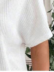 Selamara New Plus Size Women Fashion V-Neck Loose Short Sleeve T-Shirt - White - View 3