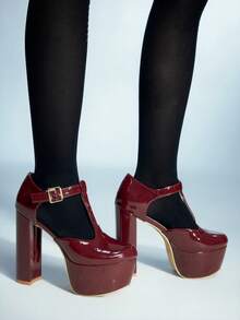Sugerpunk Tacones altos de plataforma impermeables clásicos, elegantes y versátiles para ir al trabajo - Burdeos - Ver 5