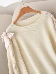 CosyJoli Áo len dệt kim cổ tròn tay rút dây cỡ lớn dành cho nữ, mùa thu/đông - Vàng nhạt - Xem 3