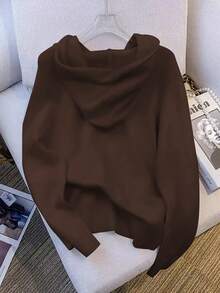 EMERY ROSE Women's Minimalist Casual Hooded Long Sleeve Sweater, Versatile For Autumn/Winter - Coffee Brown - View 2