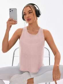 Easithlete Women's Solid Color Criss-Cross Back Casual Fitness Sports Tank Top - Pink - View 3