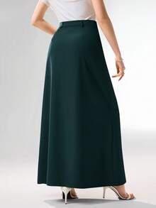 Heiryn Chân váy chữ A lưng cao thanh lịch, đơn giản, màu trơn dành cho nữ công sở - Màu xanh lá cây đậm - Xem 2