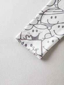 Mr Men Little Miss X SHEIN Young Girl Casual Cartoon Pattern Round Neck Long Sleeve T-Shirt, Autumn - White - View 4