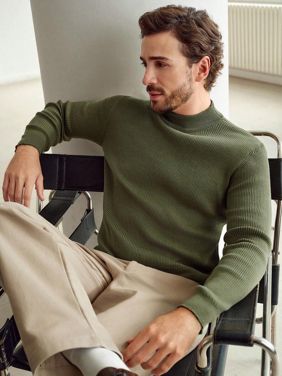 Manfinity CityGents 男士纯色圆领长袖休闲针织套头毛衣