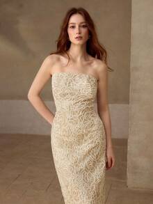 MOTF PREMIUM WOMEN'S EMBROIDERED TUBE MID-LENGTH DRESS, SUITABLE FOR DATES AND PARTIES