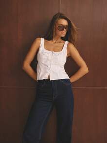 Aralina 轻盈梭织面料，胸部褶皱设计，系带前襟，廓形挺括，适合夏季穿着，可爱夏季上衣，优雅休闲女式上衣 - 米色 - 查看 6