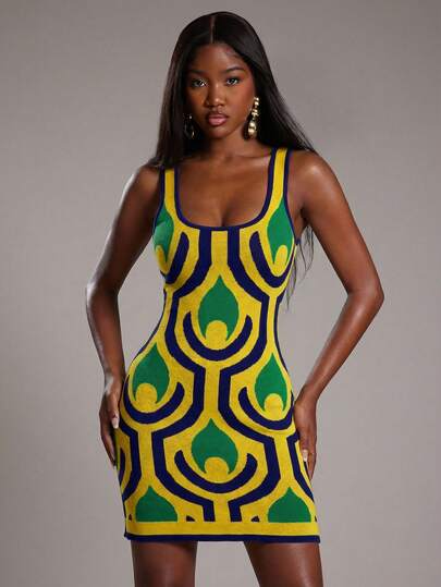 NYA SZN Dress Fitted Bodycon Pattern Print Special Occasion Vacation Travel Airport Everyday Casual Going Out Night Out Modest Vintage Fall Winter Suitable For Commuting Outfits For Women