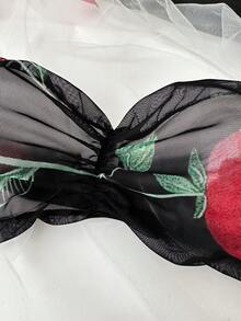 PetitDoll 2pcs Black Floral Print Sexy Women's Lingerie Set - Black - View 4