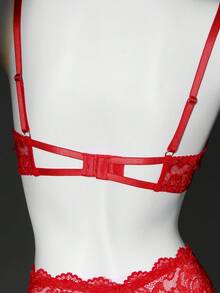 2pcs Lace Underwire Sexy Lingerie Set (Without Panty) For Women - Red - View 11