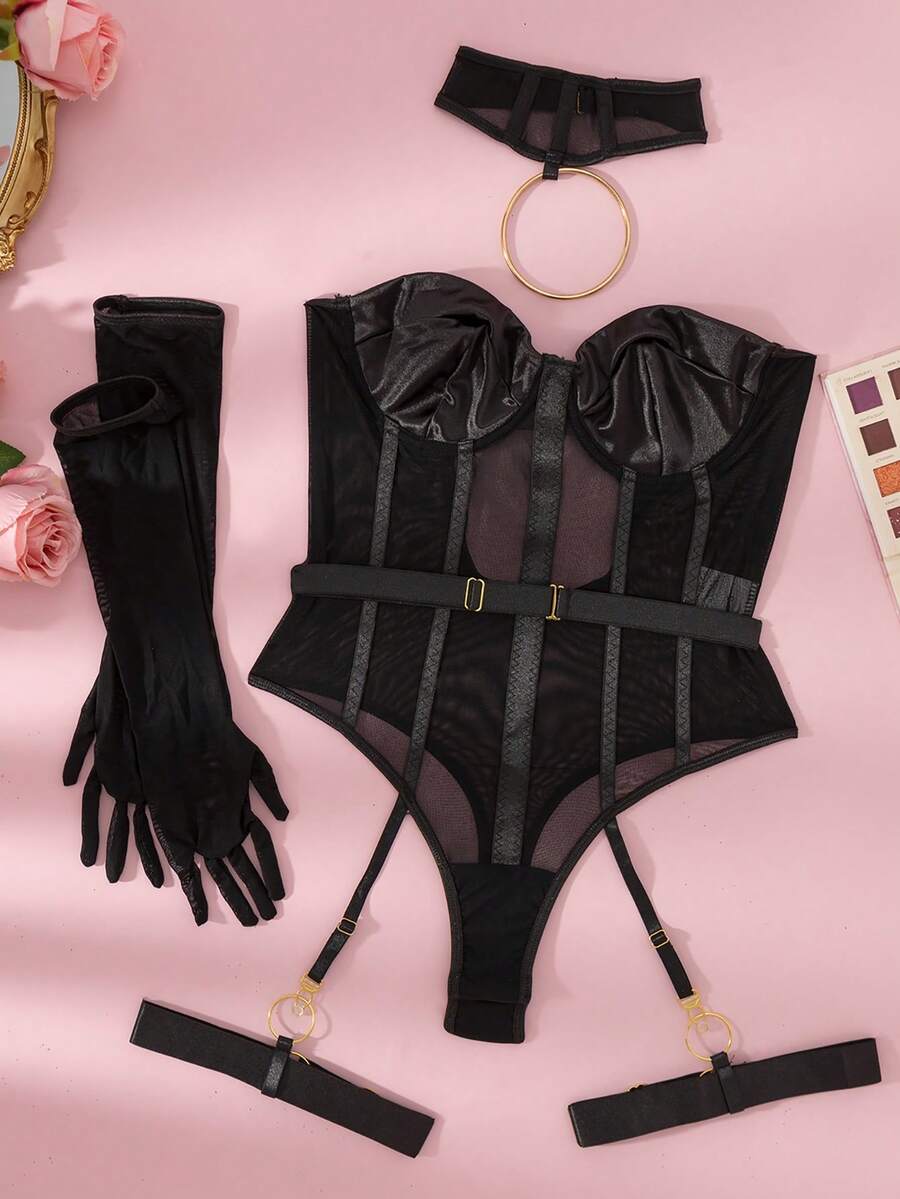 6pcs Black Elegant & Sexy Bodysuit For Women For Going Out - Black - View 1