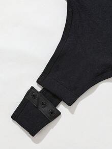 Women's Black High Stretch Plain Backless Thong Bodysuit Romantic Vintage Shapewear Tank Top With Bra