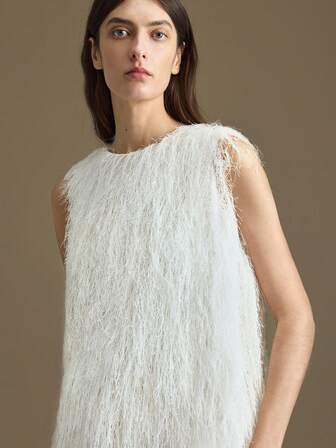 Ontre Ny vintertopp för kvinnor, ärmlös, vit texturerad tyg, enkel och elegant, lämplig för kontor, fest, helgdag, Halloween, jul, casual, mångsidig, lös passform, ärmlös, urban chic, gästklädsel, tillbaka till skolan, modebästsäljare