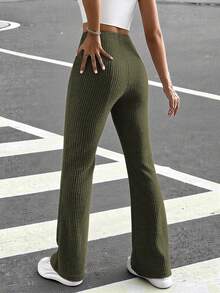 Muchica 女士純色高腰寬腿肋紋褲