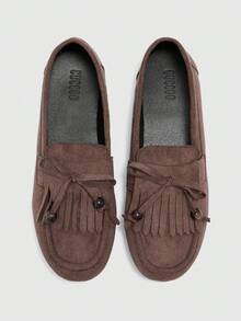 CUCCOO BIZCHIC 女士休闲流苏设计平底乐福鞋，适合日常穿着 - 巧克力棕 - 查看 5